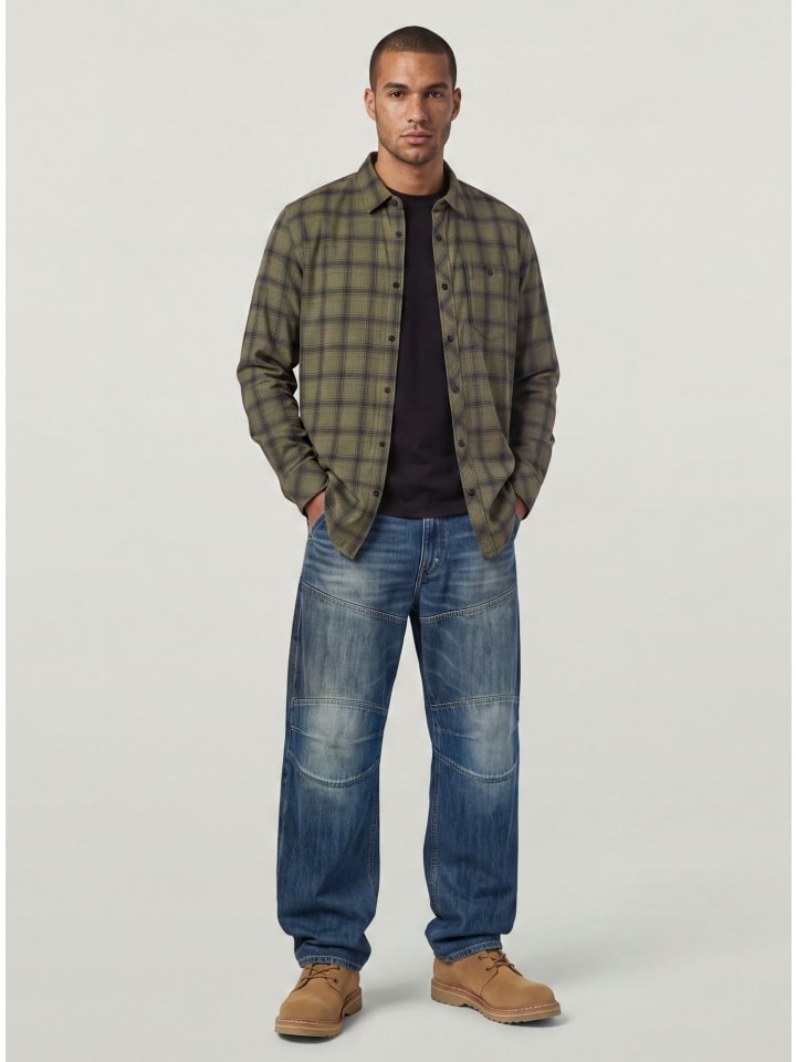 One Pocket Regular Hemd dark khaki small window check