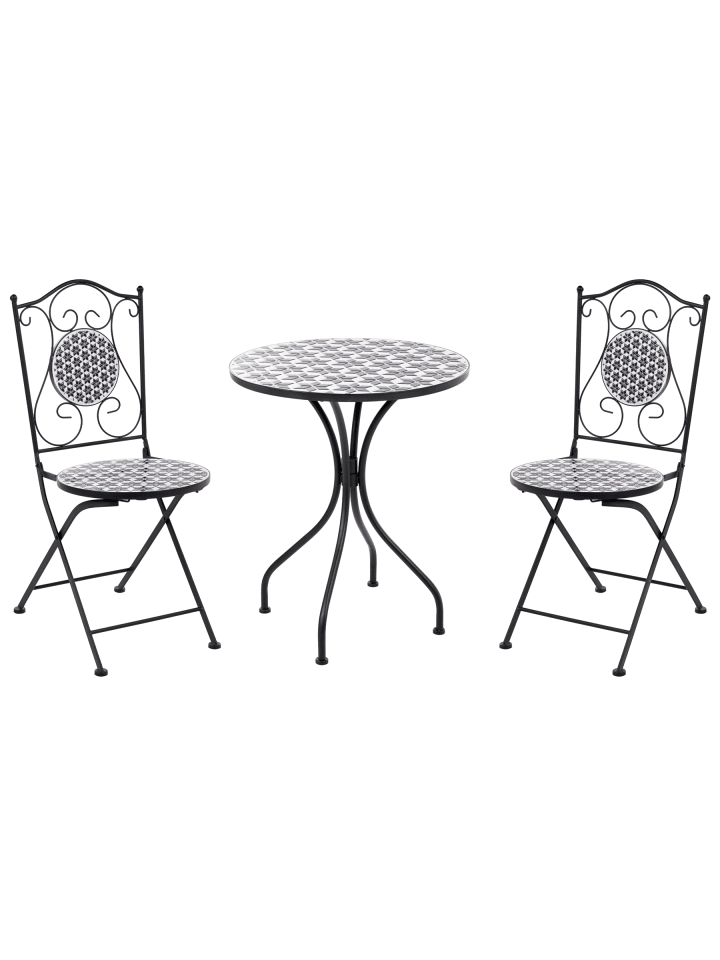 3-tlg Bistro Set SIROLO in Weiß/Blau/Schwarz