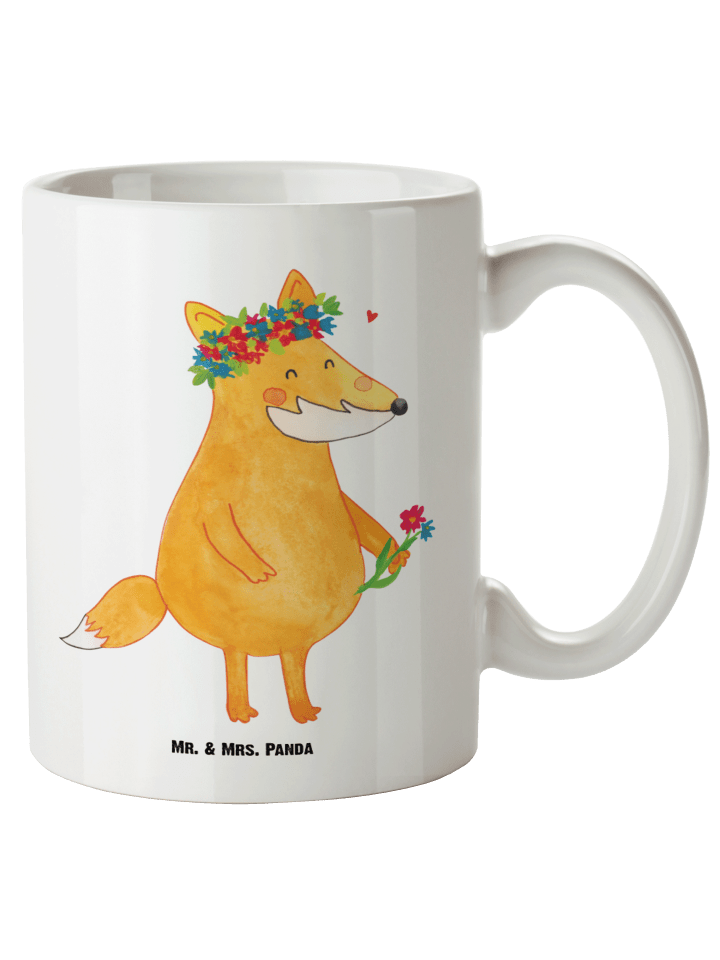 Weiße Tasse Fuchs Blumen ohne Spruch in Weiß