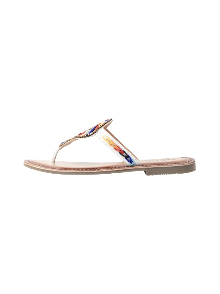 Damen Sandalen Mit Perlenstickerei in Weiss Mehrfarbig