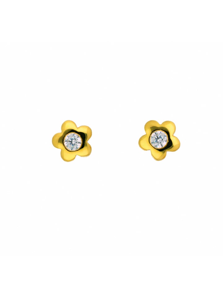 Damen 585 Gold Ohrringe / Ohrstecker Blüte mit Zirkonia in gold