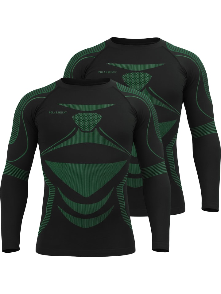 2x Herren Thermo Langarmshirt in Schwarz/Grün
