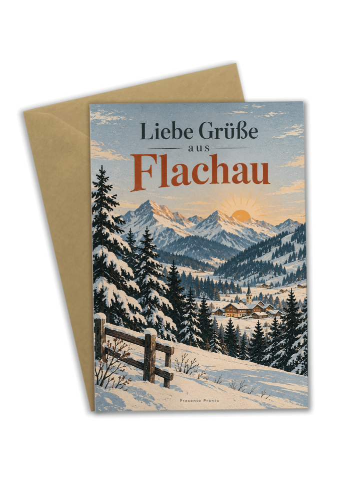 Glückwunschkarte Landschaft alpin Design mit Sp... in Weiß