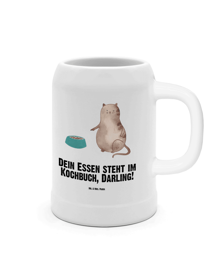 Bierkrug Katze Fressen mit Spruch in Weiß