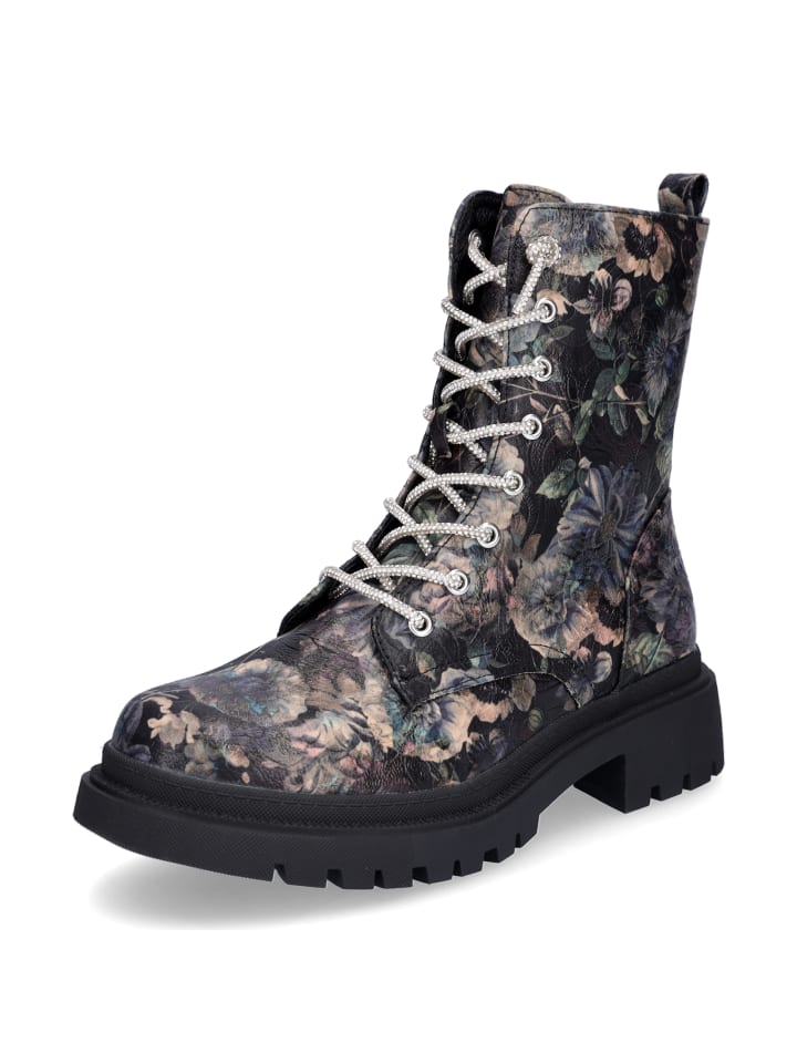 MABEL Schnürboot in Schwarz Blumenprint