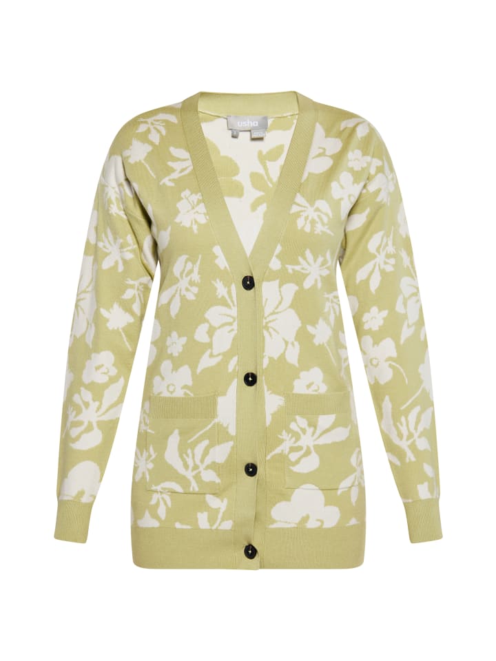 Damen Cardigan in HELLGRÜN WOLLWEISS