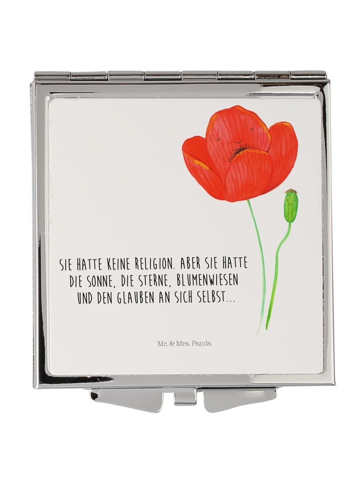 Schminkspiegel Blume Mohnblume mit Spruch in Weiß