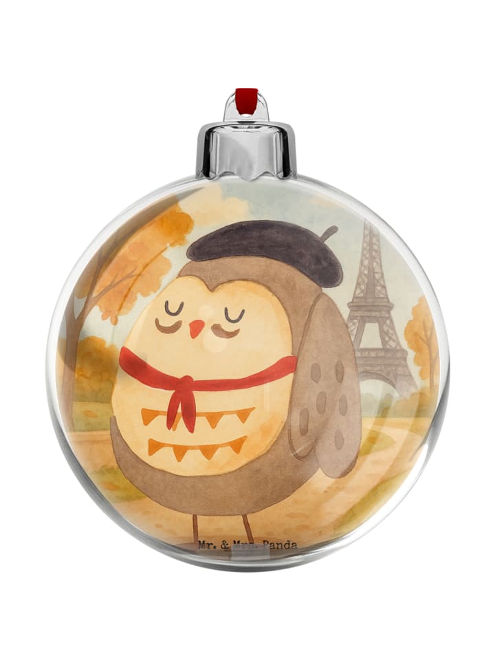 Weihnachtskugel Eule Frankreich Design ohne Spruch in Weiß