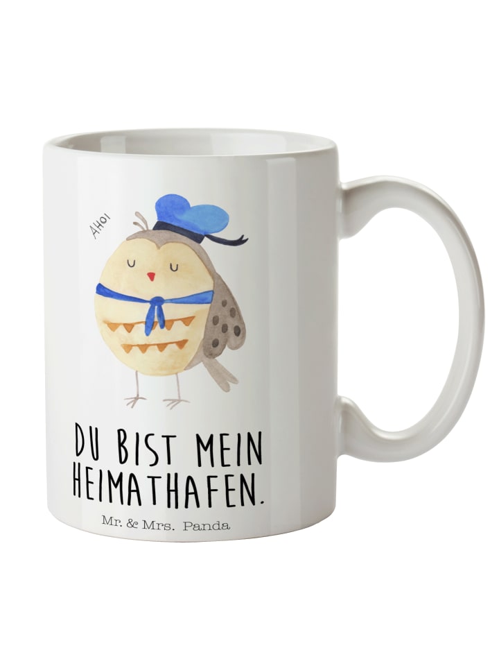 Kaffeetasse Eule Matrose mit Spruch in Weiß