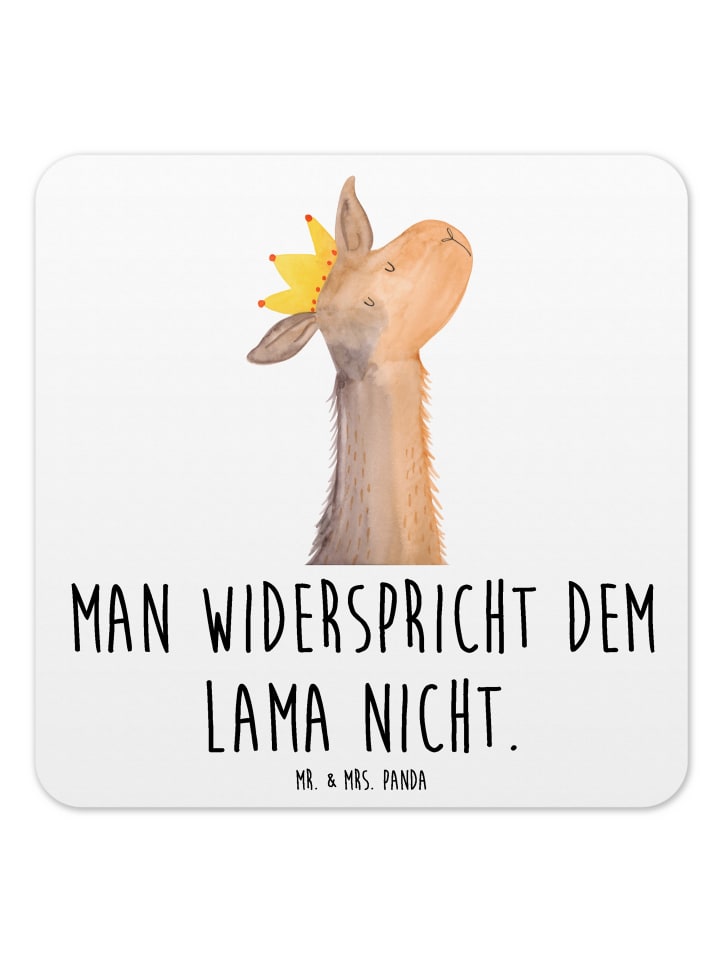 Gläseruntersetzer Lamakopf König mit Spruch in Weiß