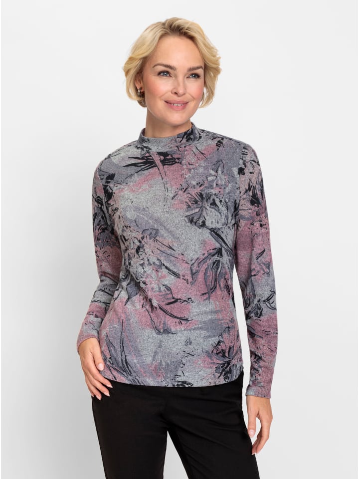 Winter-Shirt in steingrau-altrosa-bedruckt