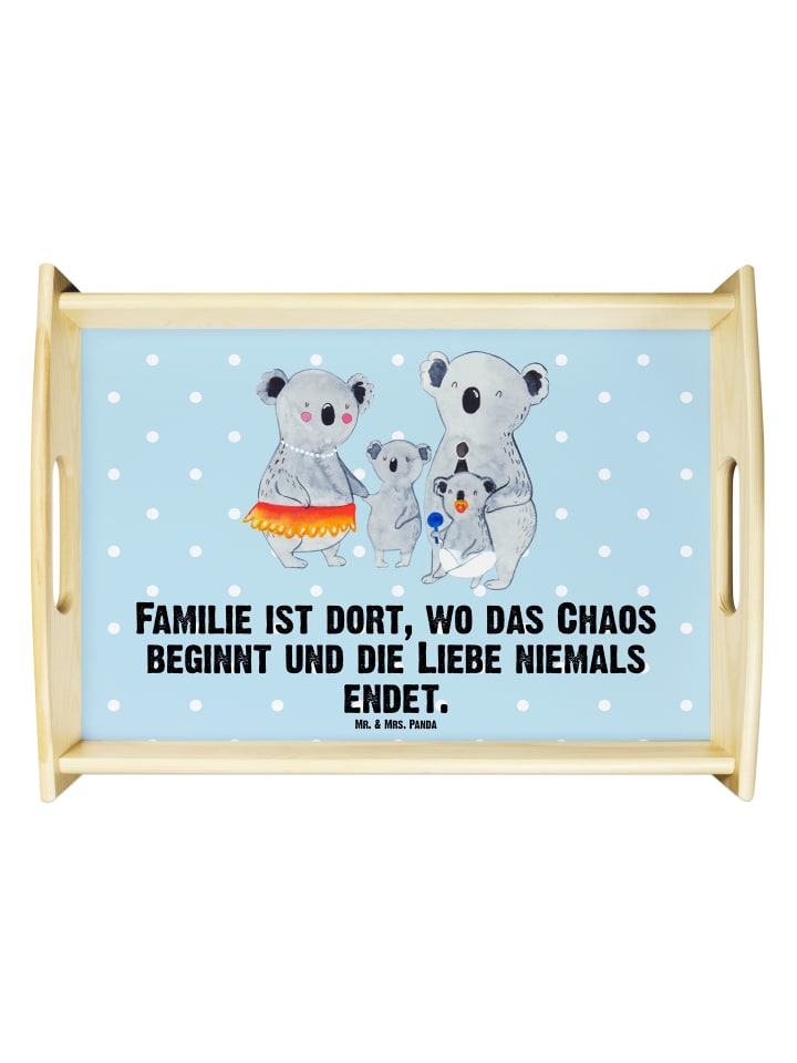 Holz Serviertablett Koala Familie mit Spruch in Blau Pastell