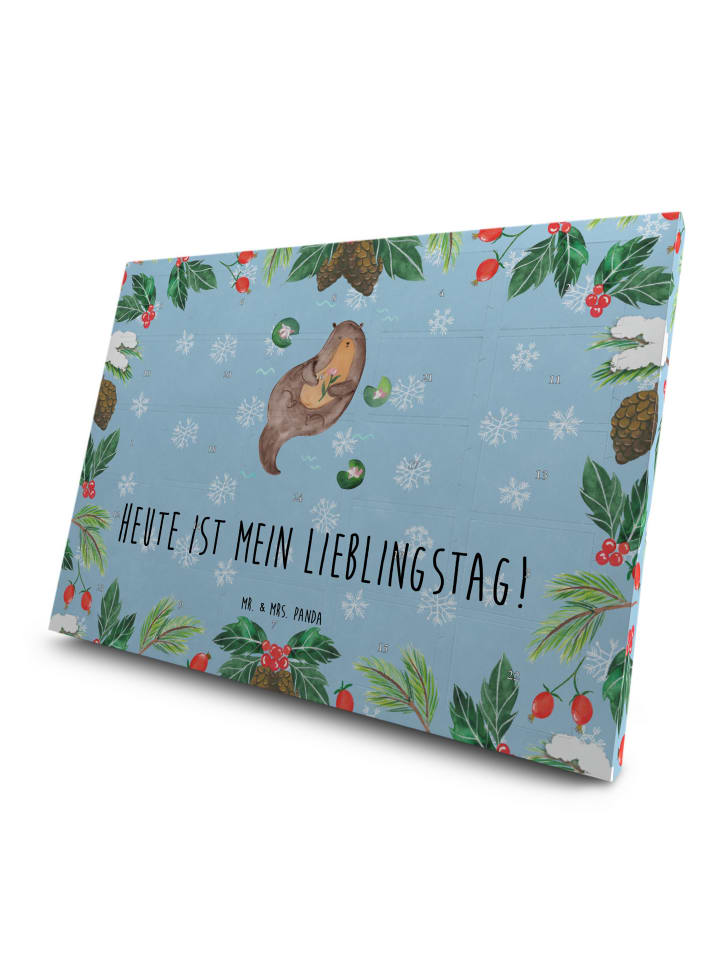 Advents-Teekalender Otter Seerose mit Spruch in Eisblau