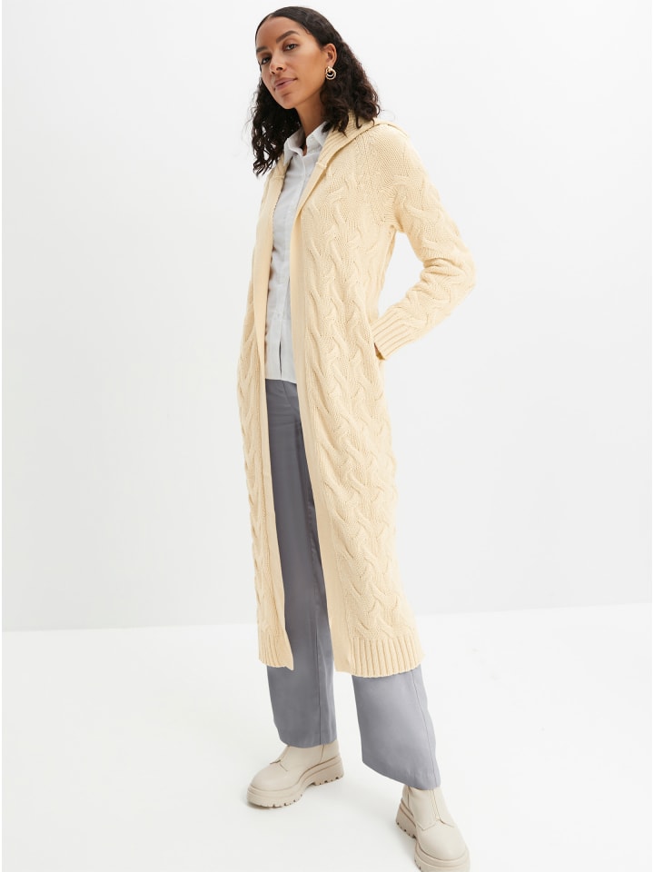 Long-Strickjacke in champagner