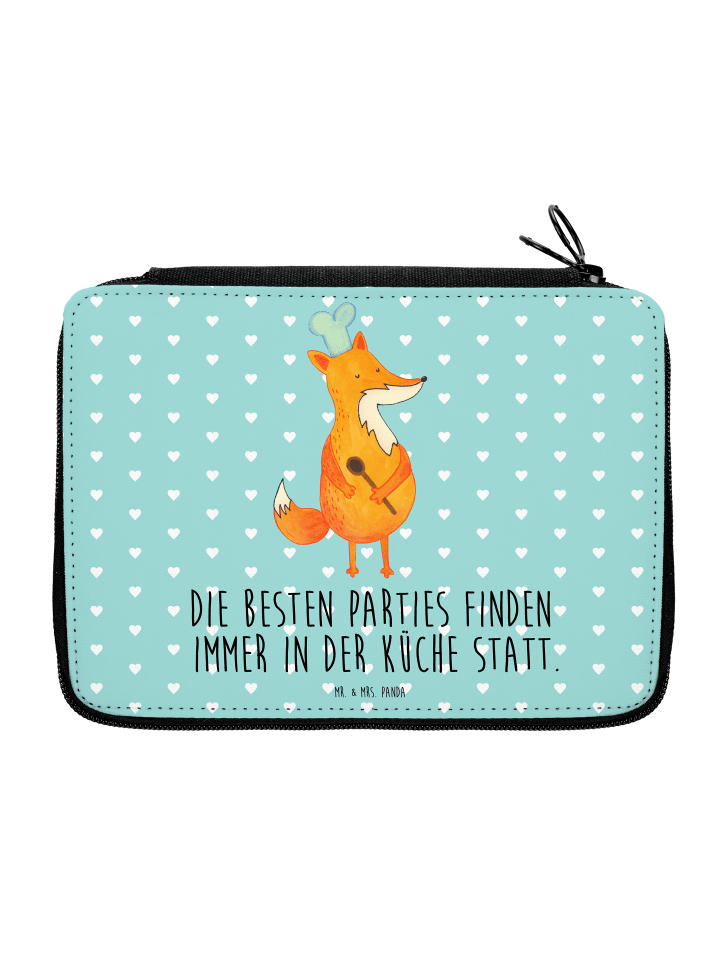 Federmappe Fuchs Koch mit Spruch in Türkis Pastell