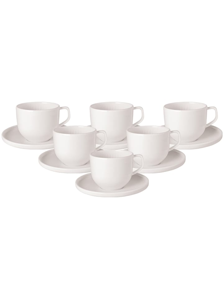 6er Set Kaffeetassen mit Untertassen Afina in Weiß 150 ml