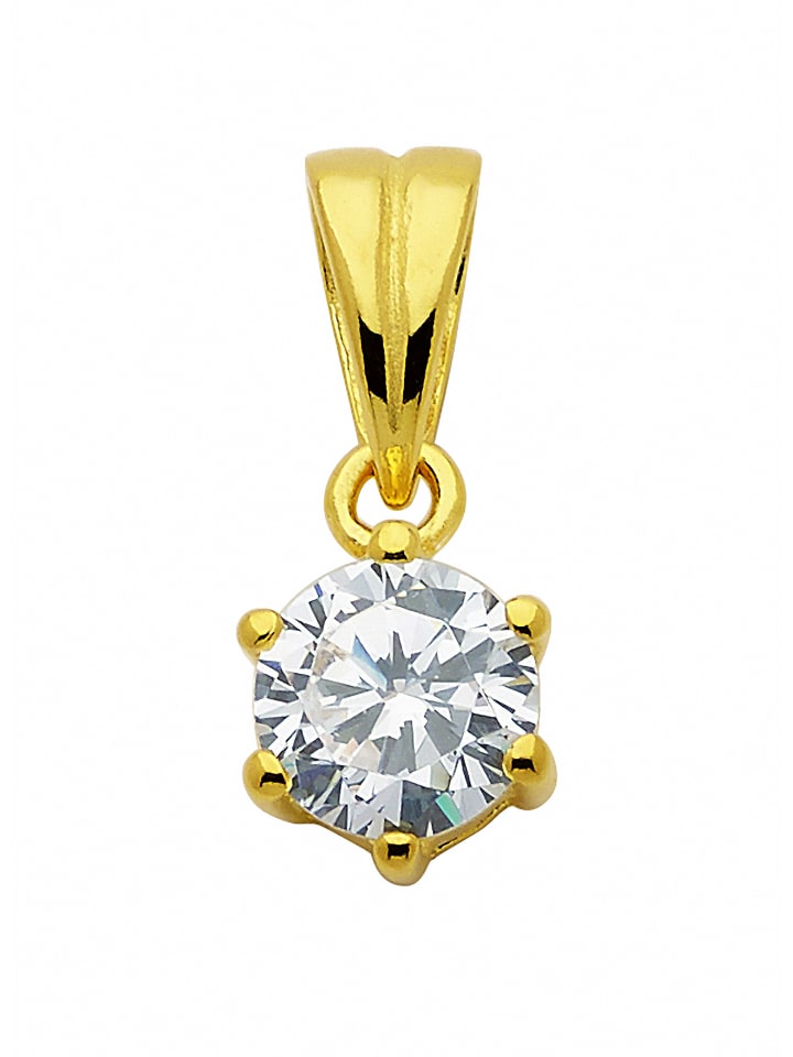 925 Silber Anhänger mit Zirkonia Ø 5 mm in vergoldet