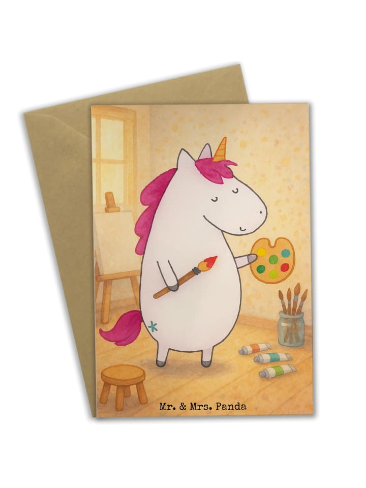 Klappkarte Einhorn Künstler Design ohne Spruch in Weiß