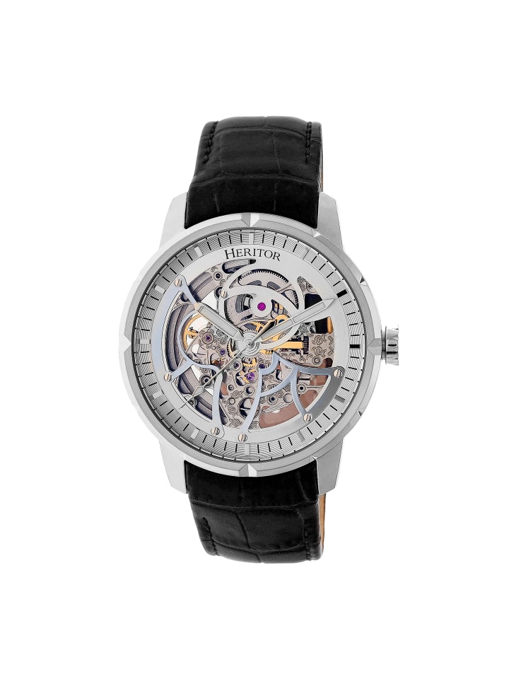 Ryder Skelett-Uhr mit Lederarmband in Silver