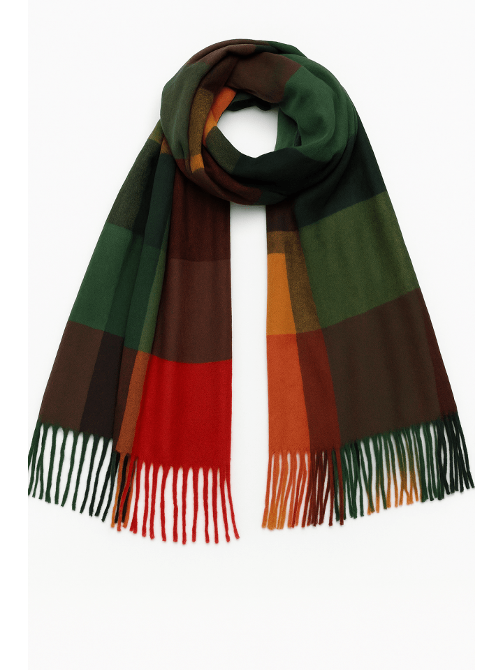 Weicher Strickschal mit Fransen und geometrischem Muster in Rot-Orange