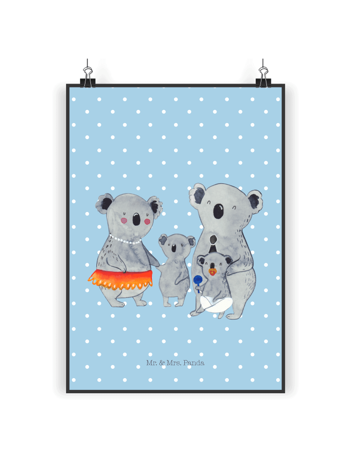 Poster Koala Familie ohne Spruch in Blau Pastell