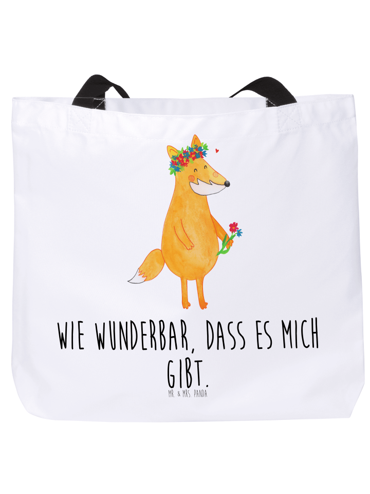 Stoffbeutel Fuchs Blumen mit Spruch in Weiß