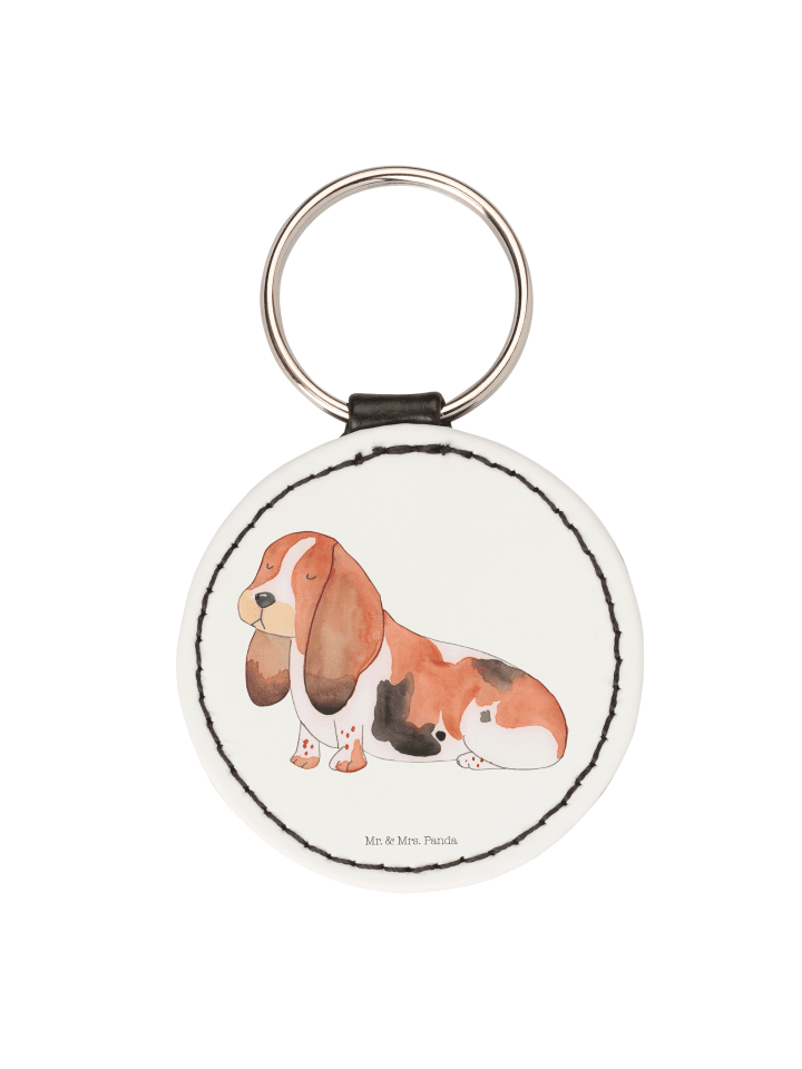 Schlüsselanhänger Hund Basset Hound ohne Spruch in Weiß
