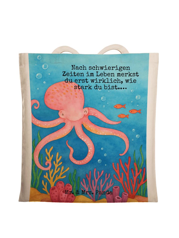 Umhängetasche Tintenfisch Design mit Spruch in Weiß