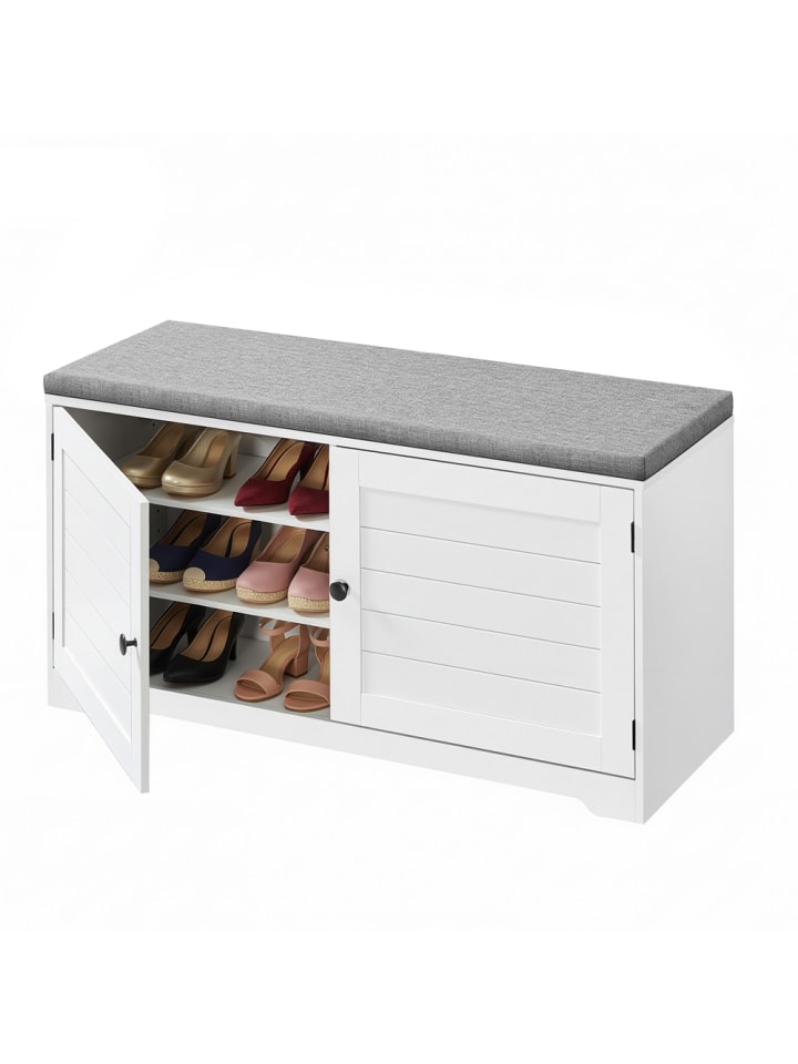 Sitzbank Helan-old in Weiß-Grau - (B)101 x (H)52.5 x (T)35.5 cm