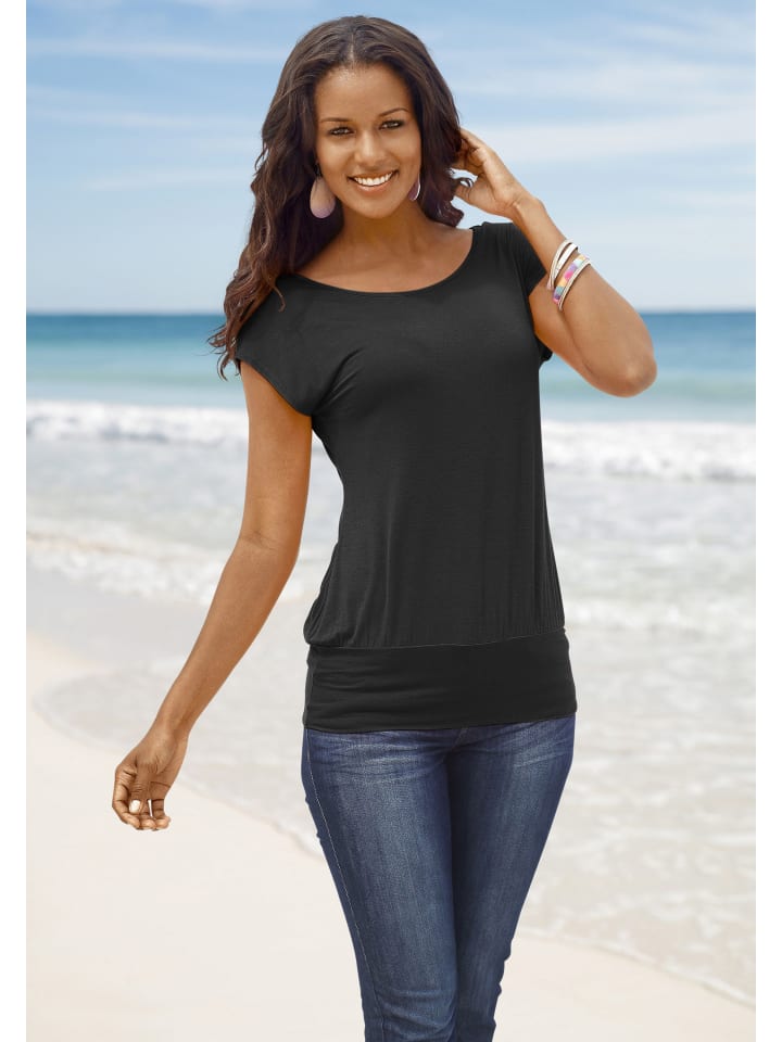 Longshirt in taupe, schwarz