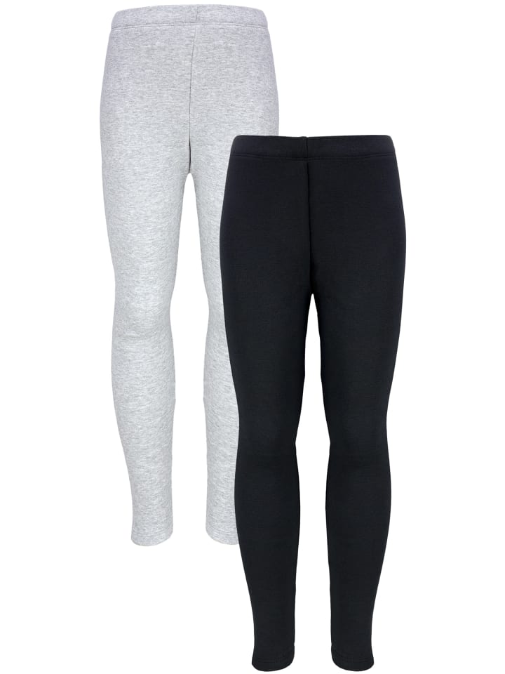 Mädchen Winter Leggings 2er PACK Gefüttert in schwarz/grau