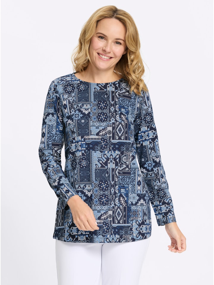 Longshirt in marine-himmelblau-bedruckt