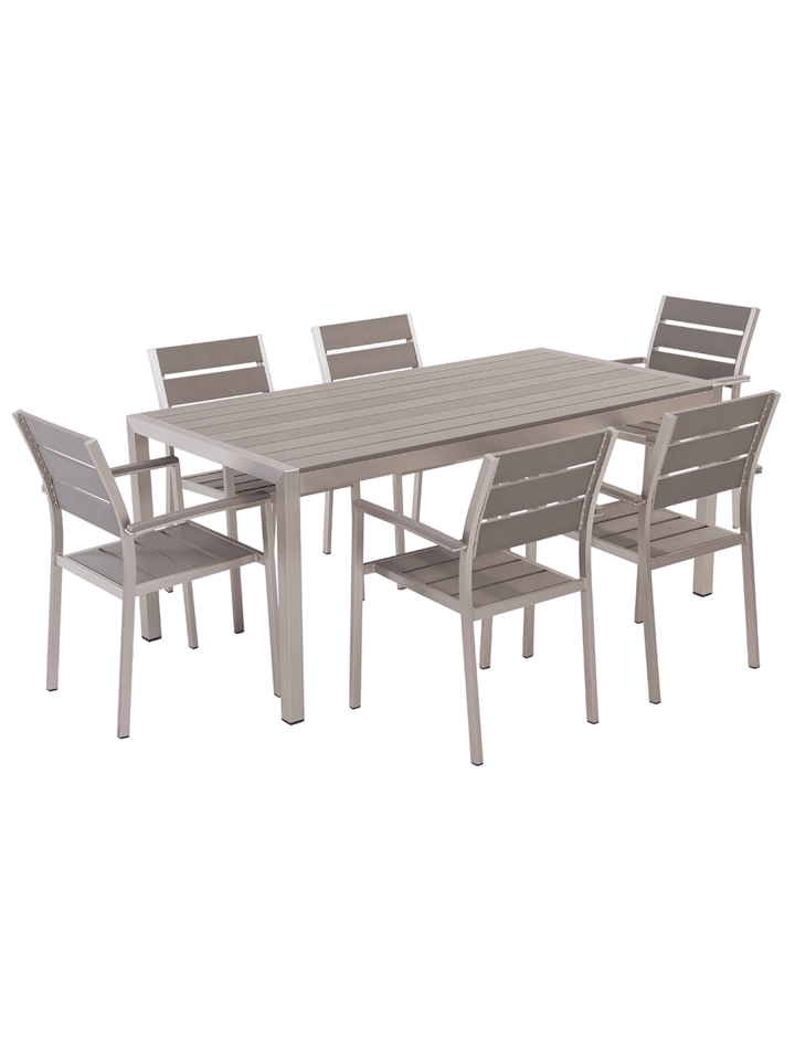 7-tlg Gartentisch Set VERNIO in Grau/Silber