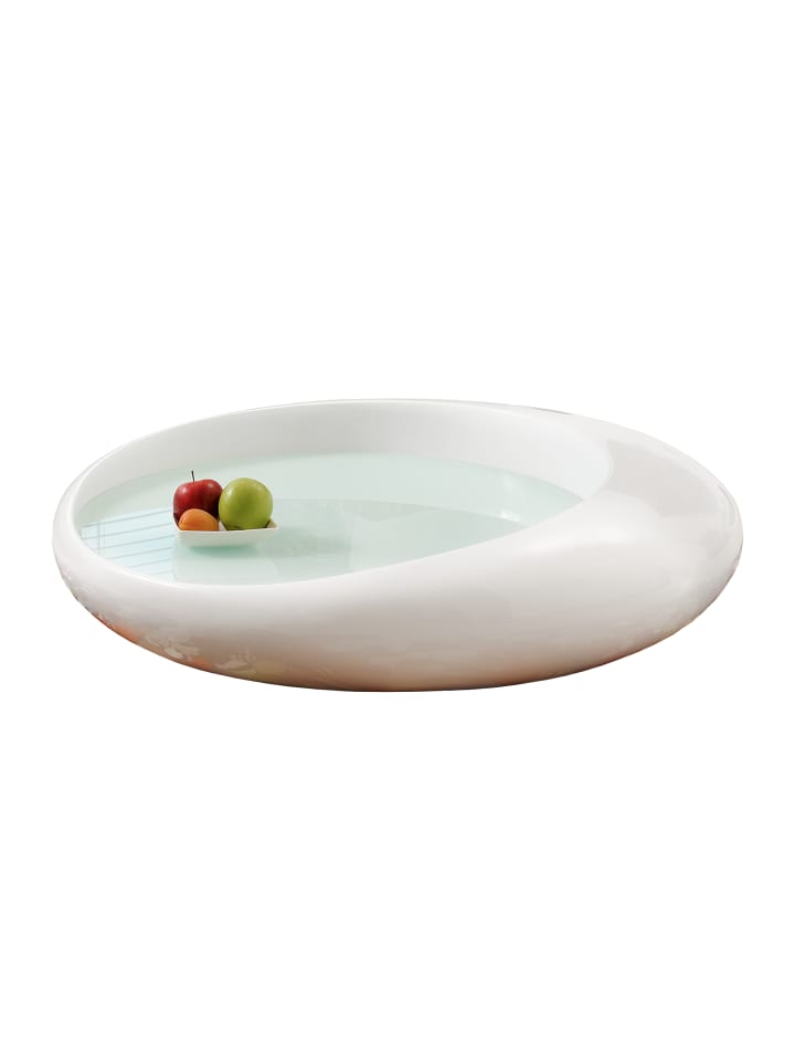 Couchtisch Ø 100 cm rund - 10 mm Weißglasplatte und Korpus Fiberglas in Weiß