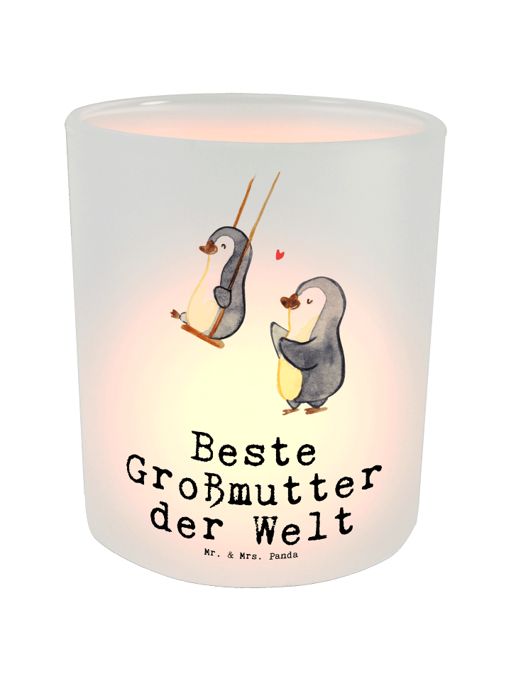 Windlicht Glas Pinguin Beste Großmutter der Wel... in Transparent