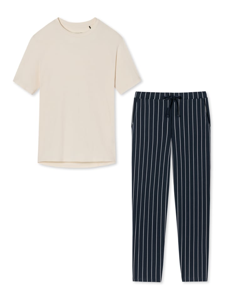 Schlafanzug Cotton in Blau gestreift / Creme