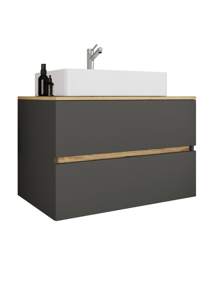 2 tlg. Badmöbel-Set mit Waschbecken Cosila-A 80 cm in Anthrazit / Honig-Eiche