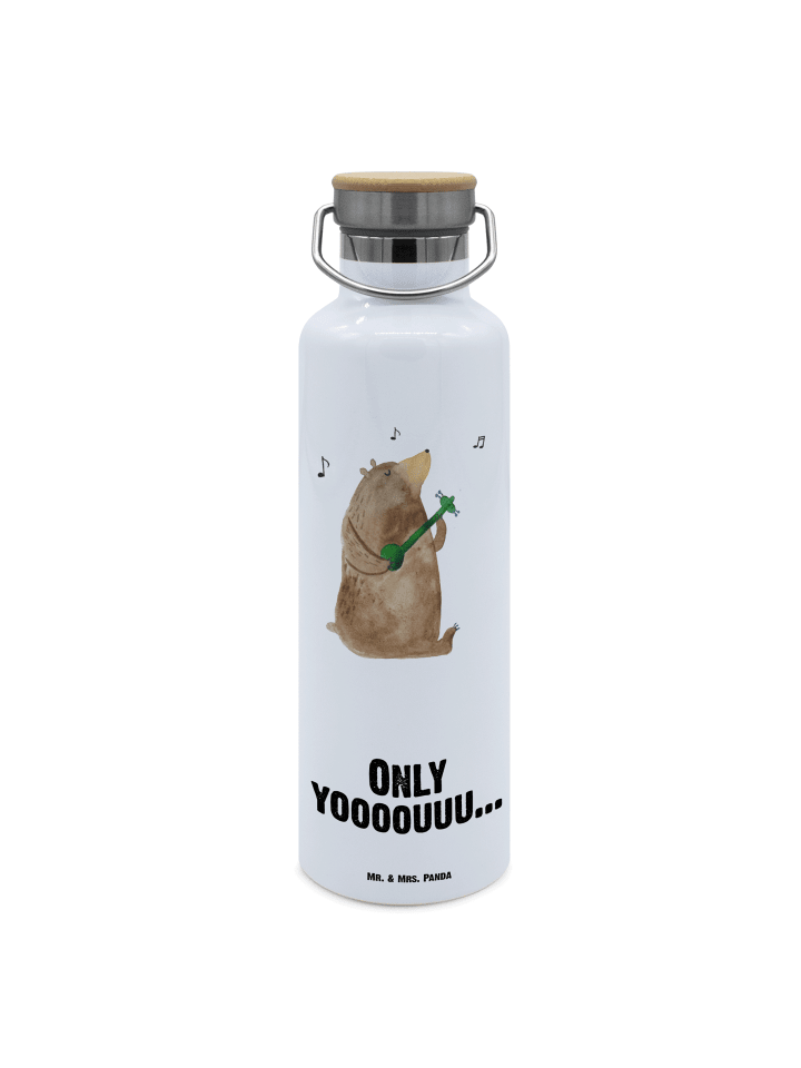 Thermosflasche Bär Gitarre mit Spruch in Weiß