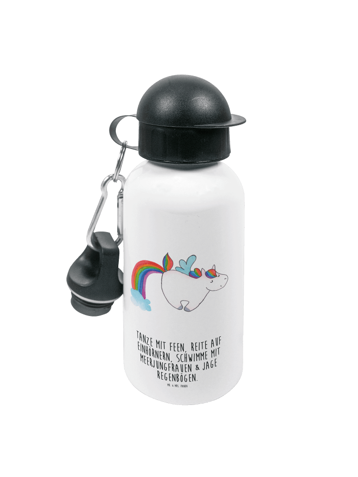 Kinderflasche Einhorn Fliegendes Pferd mit Spruch in Weiß