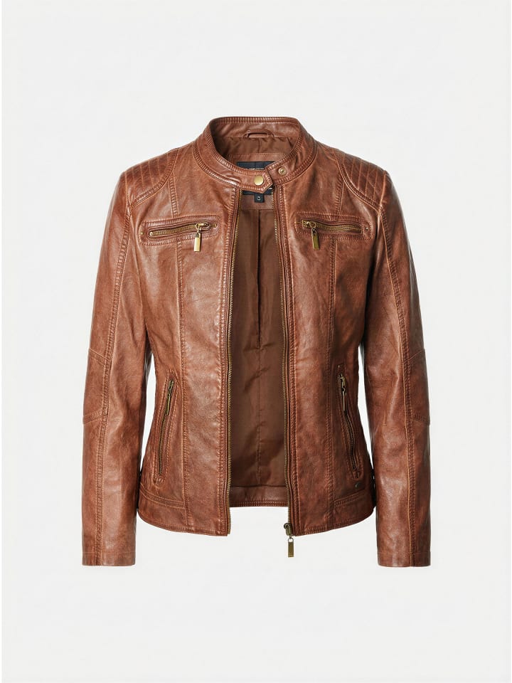 Damen-bikerjacke aus kunstleder in braun
