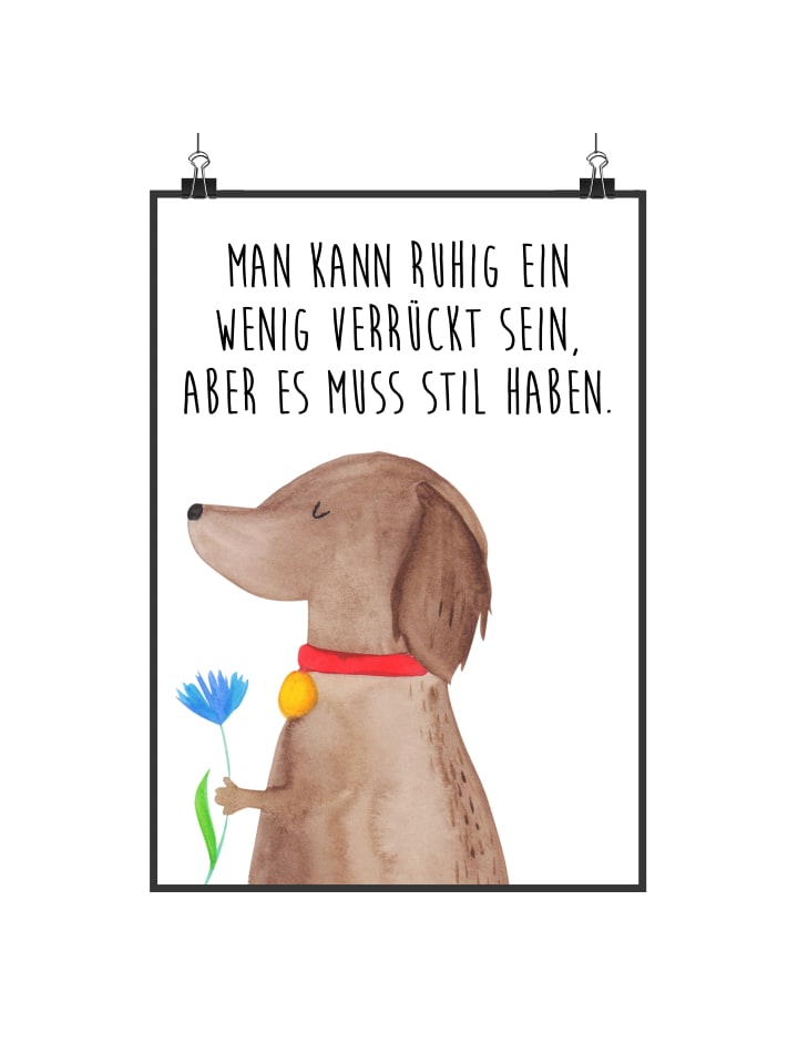 Poster Hund Blume Motiv mit Spruch in Weiß