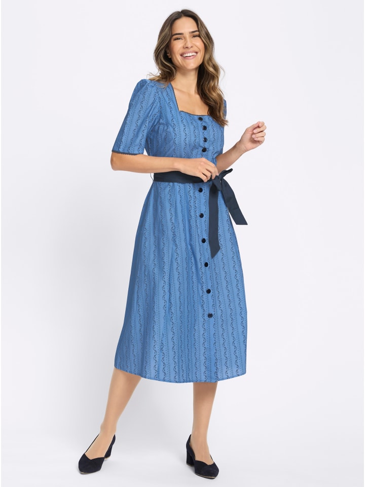 Trachtenkleid in mittelblau-dunkelblau-bedruckt