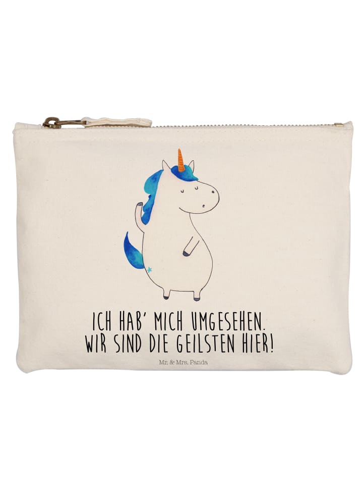 Schminktasche Einhorn Mann mit Spruch in Weiß