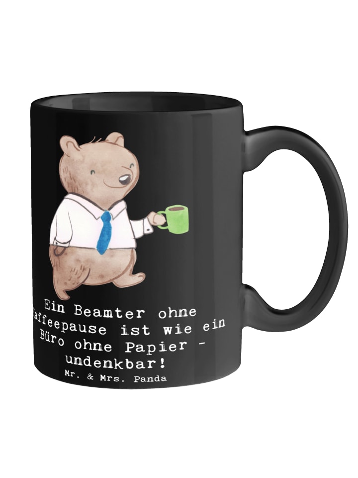 Henkelpott Beamter Kaffeepause mit Spruch in Schwarz