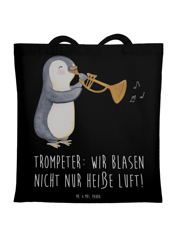 Tragetasche Trompete Kunst mit Spruch in Schwarz