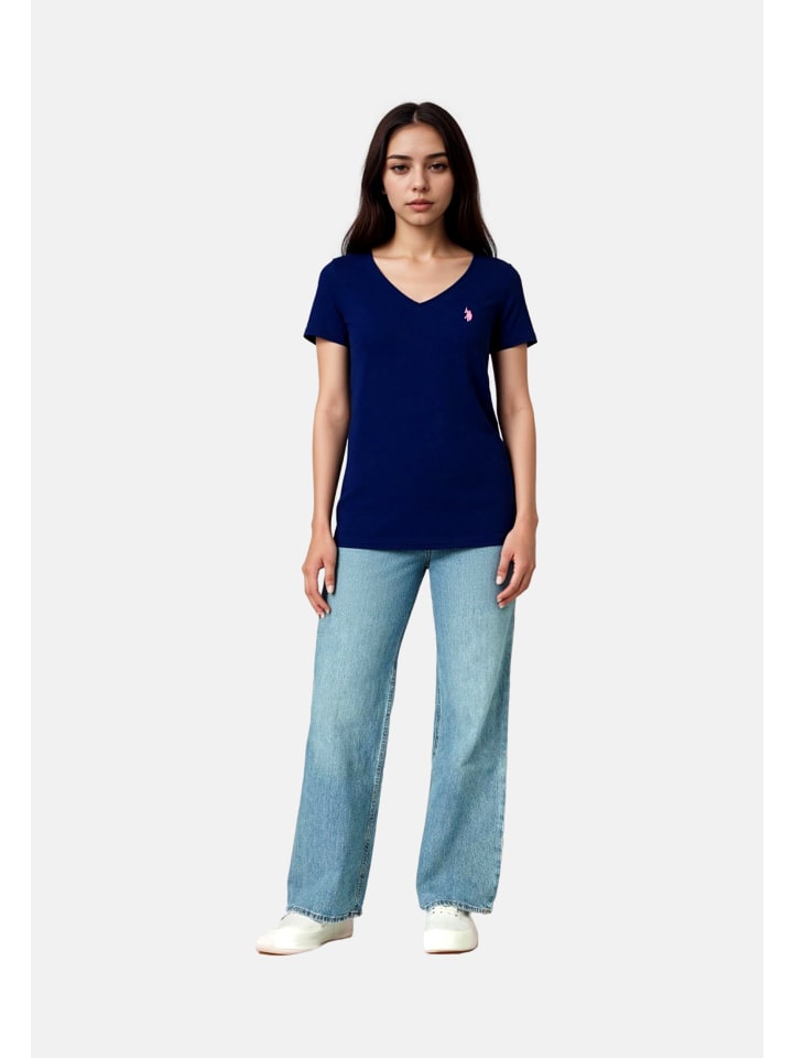 T-Shirt 'V-Neck' in dunkelblau