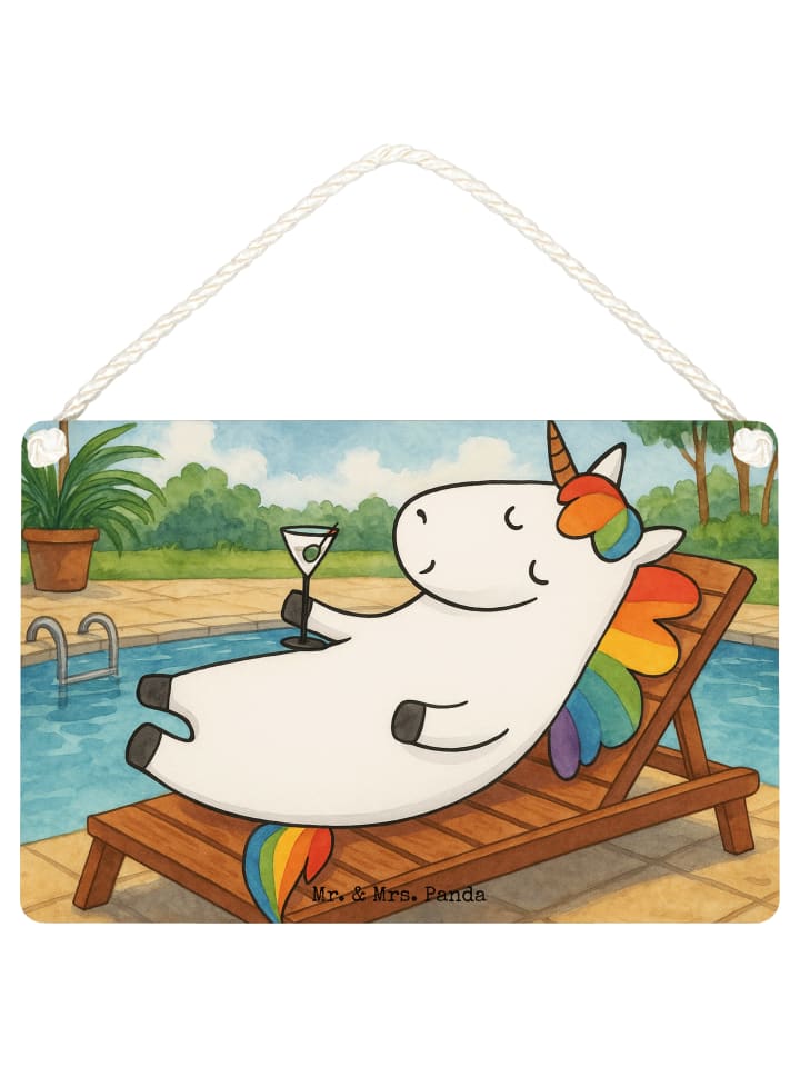 Schild Einhorn Blümchentail Design ohne Spruch in Weiß