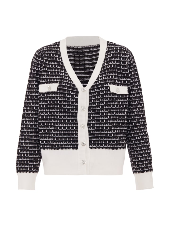 Women Strickjacke in Schwarz Wollweiss