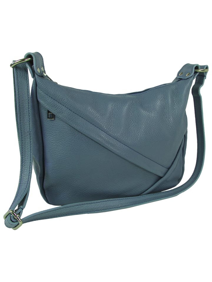 Leder Schultertasche Toscanto Tasche taubenblau ca. 35cm