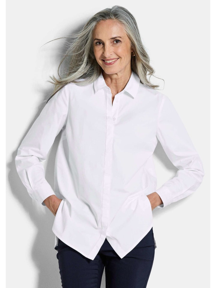 Kurzgröße: Baumwollbluse mit Hemdkragen in weiß
